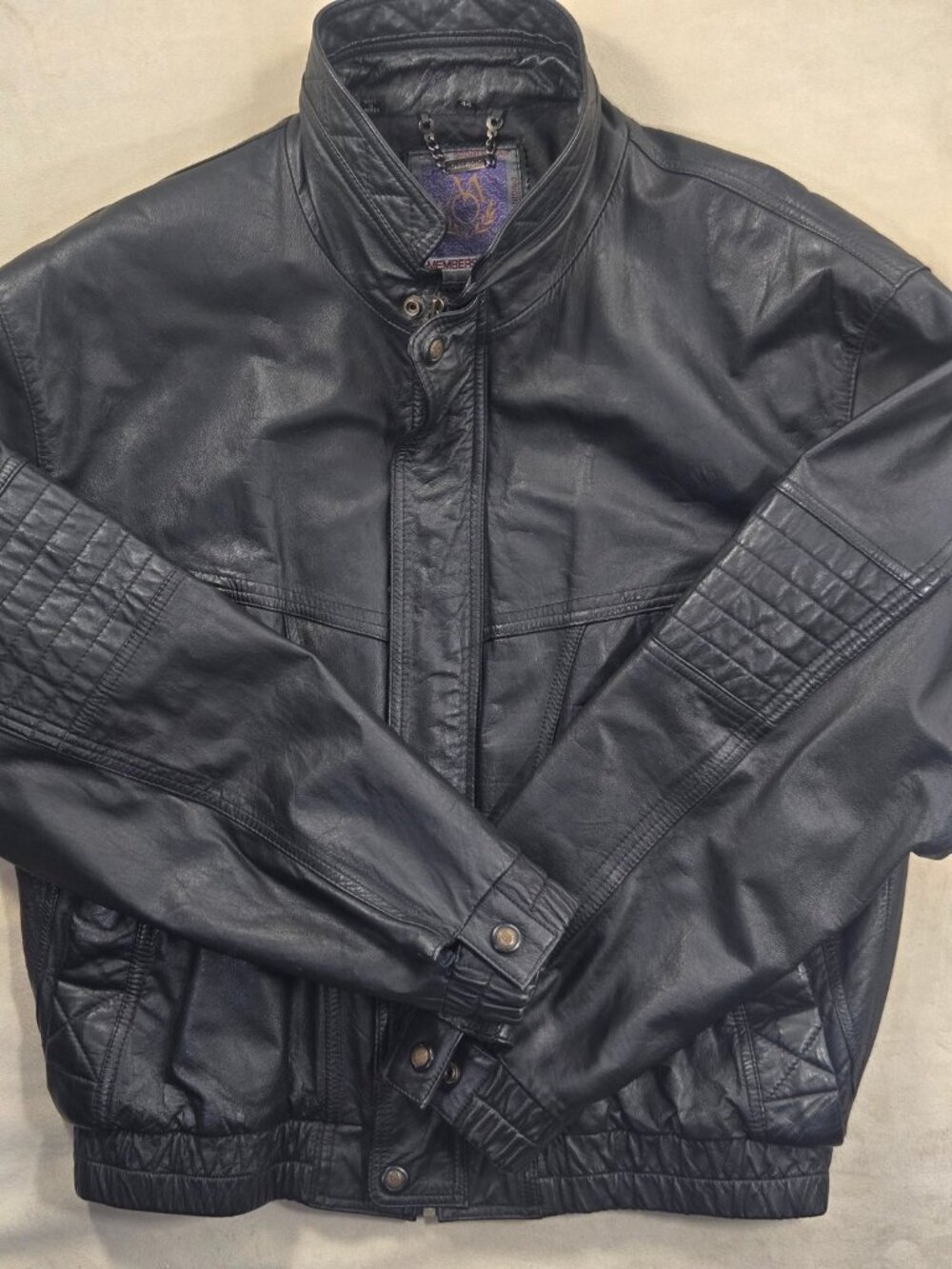 Vtg Members Only Genuine Leather Jacket Size 44 L Black Quilted Sleeve Y2K